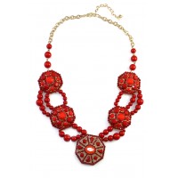 Red Geometric Ornate Acrylic Stone Bib Necklace